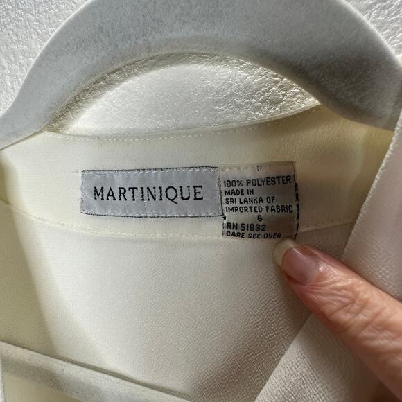 Martinique Ivory Long Sleeve V-Neck Bronze Button Up Blouse Top 6 - Picture 5 of 13